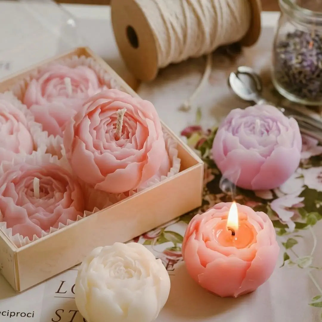 Set of 4 handmade rose scented candles