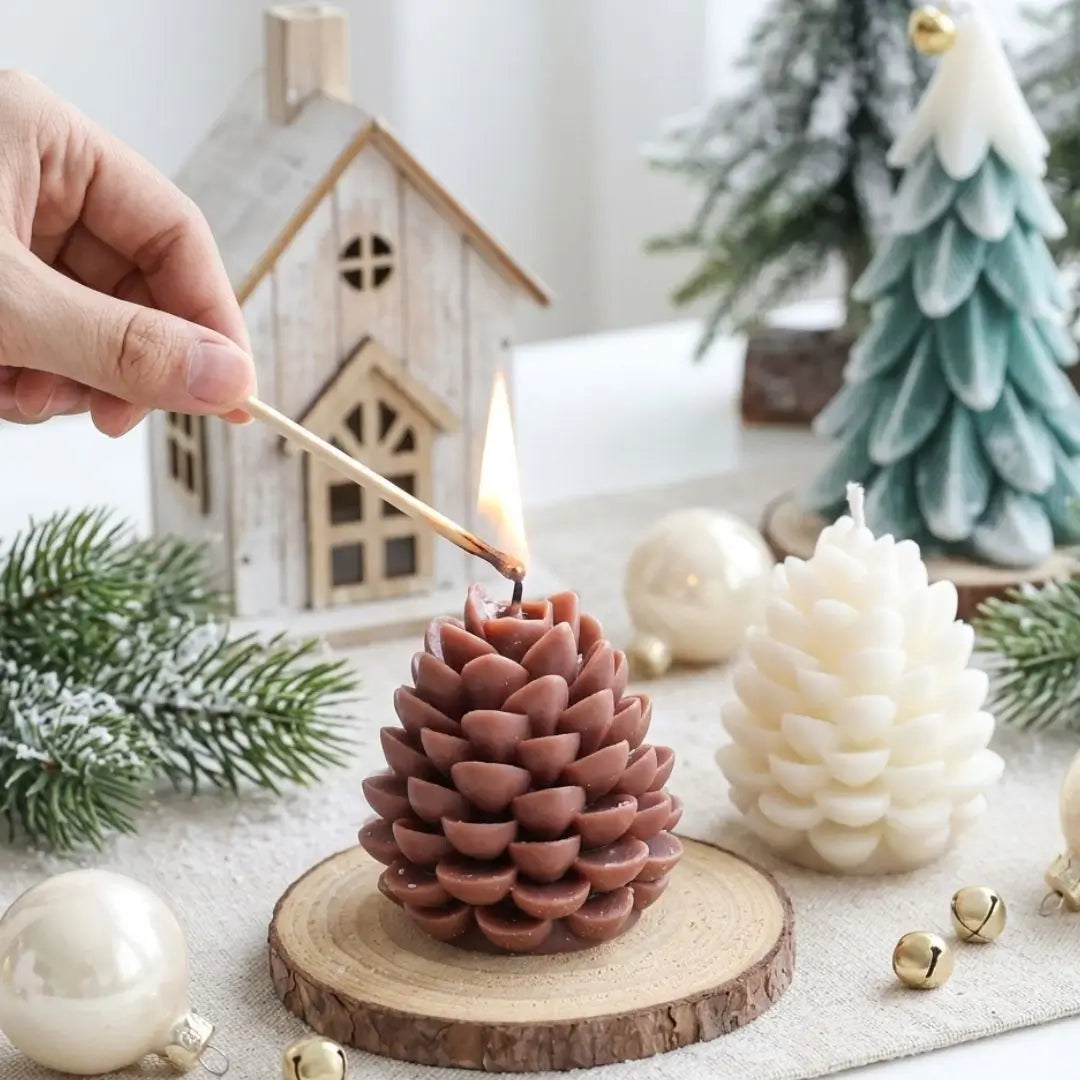 Christmas scented candle in the shape of a pine cone