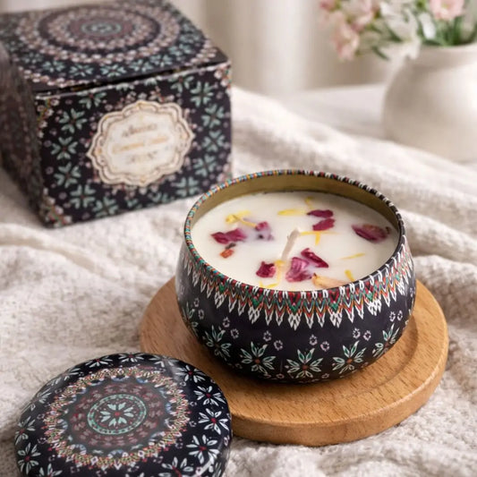 Vintage scented candles in soy wax jars with floral fragrance
