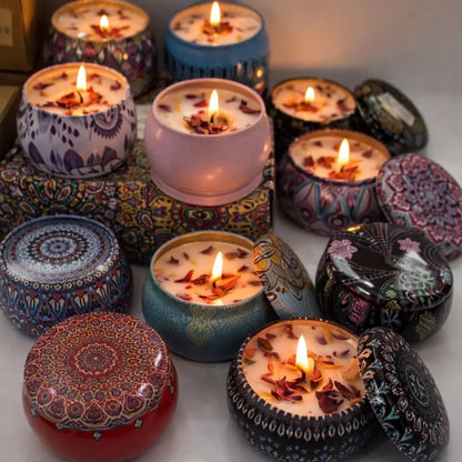 Vintage scented candles in soy wax jars with floral fragrance