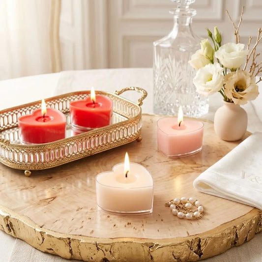 Set of 9 scented tea light candles in the shape of a heart