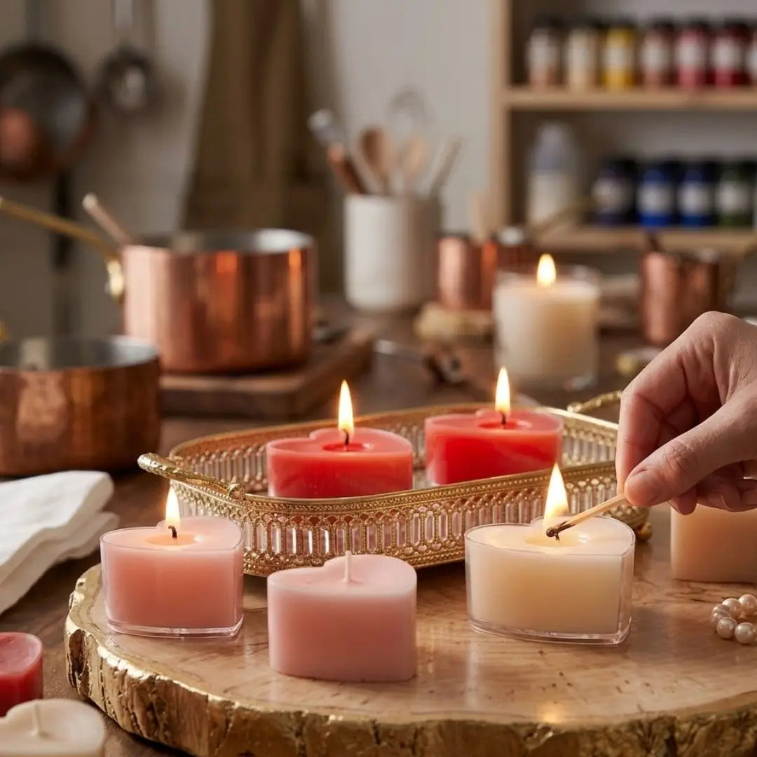 Set of 9 scented tea light candles in the shape of a heart