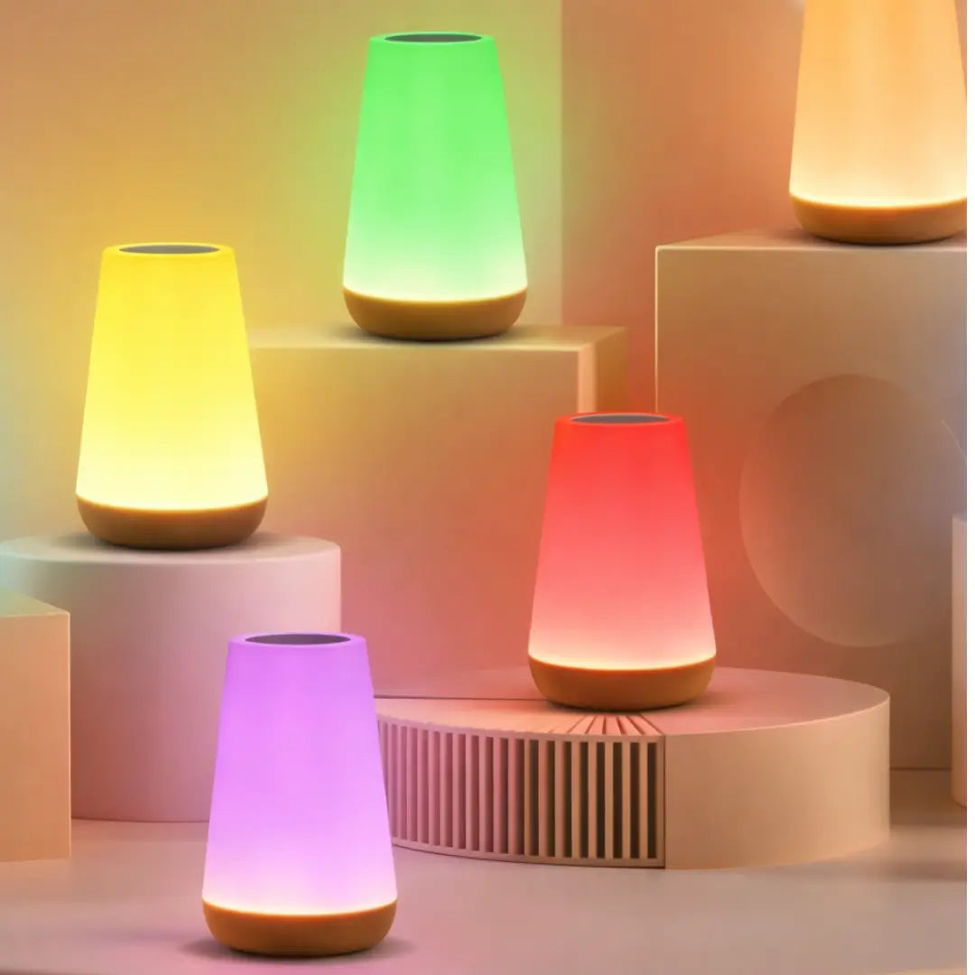 Night light with 13 colors, adjustable intensity, and portable for desk or bedside.