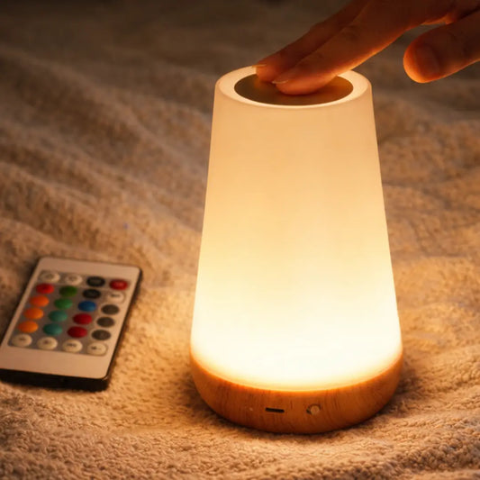 Night light with 13 colors, adjustable intensity, and portable for desk or bedside.